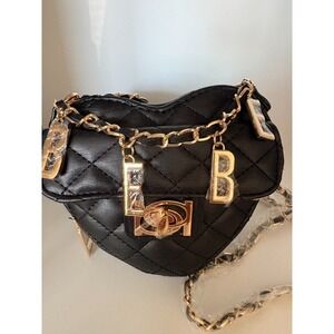 bebe Solana Quilted Heart Crossbody - Black E02-5091 Retail $89